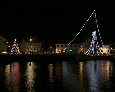 Mystic Park and one of the boats from the Christmas Lights Parade